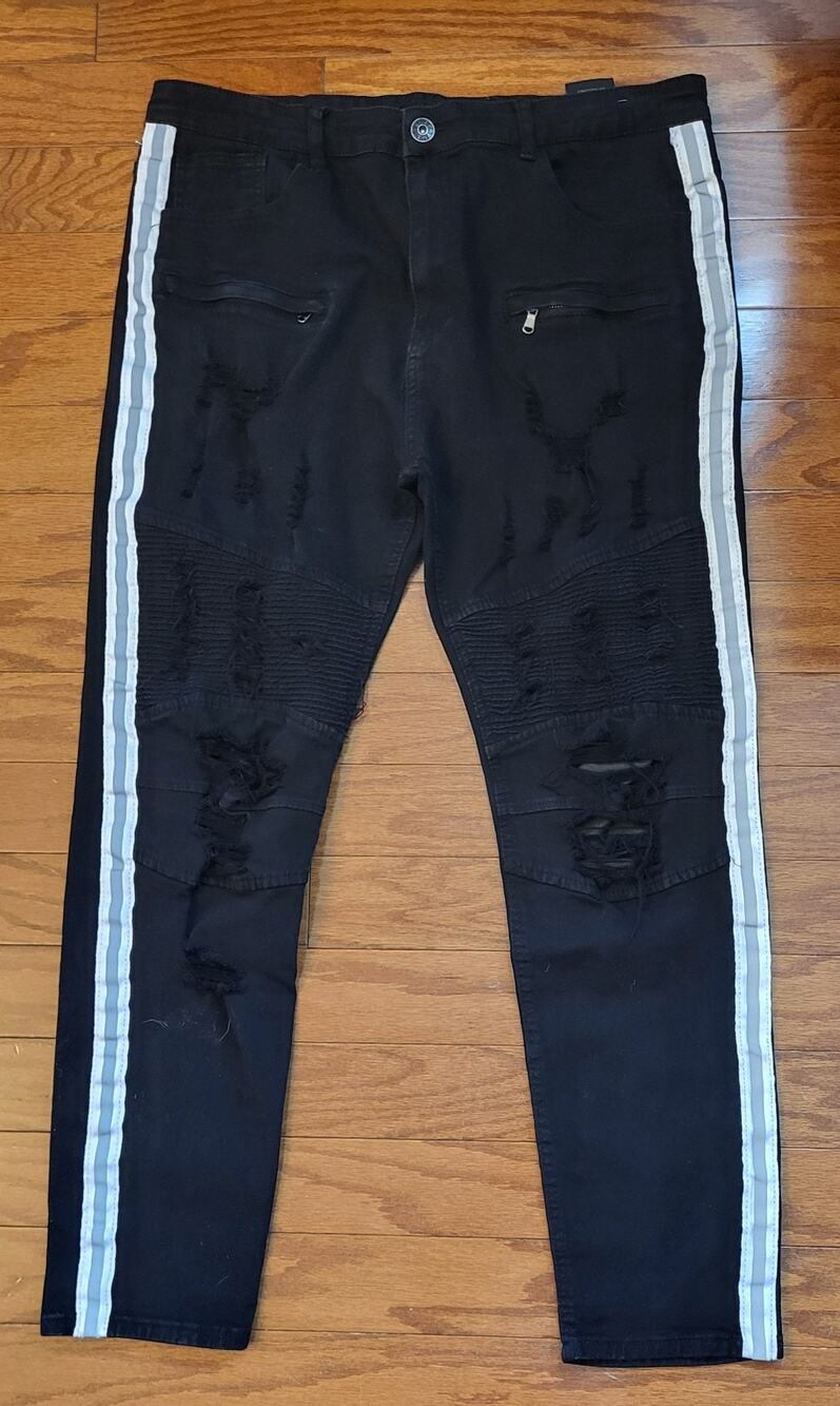 Waimea Men Black Distressed Dark Wash Denim Skinny Leg Jeans Size 38x29 (Actual)